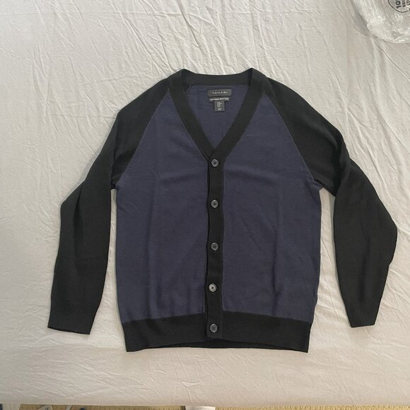 Mens Tahari Wool Cardigan Two Tone - Picture 2 of 7